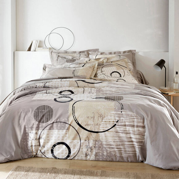 Linge de lit Diane imprim&eacute; graphique - coton 57 fils/cm&sup2; (taupe)