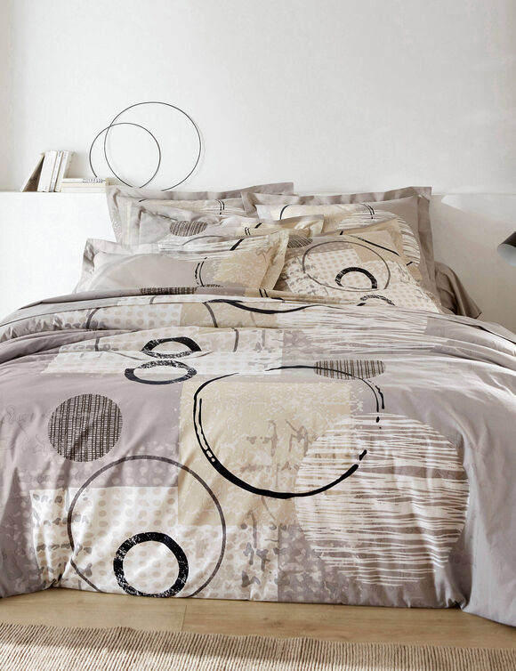 Linge de lit Diane imprim&eacute; graphique - coton 57 fils/cm&sup2; (taupe)