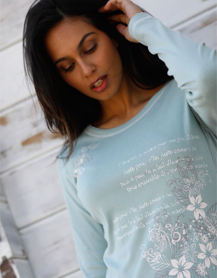 Tee shirt manches longues imprimé fleuri (vert grisé) Tee shirt manches longues imprimé fleuri (vert grisé)