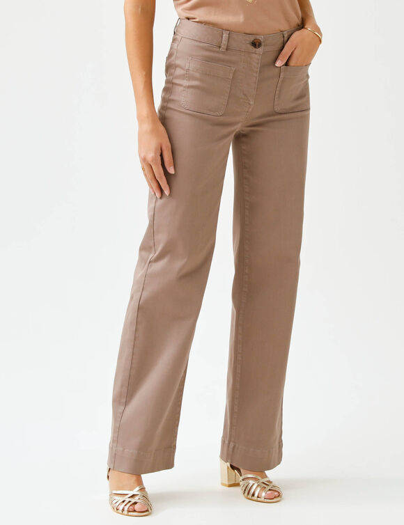 Pantalon twill coupe large taille haute, stature moyenne (taupe)