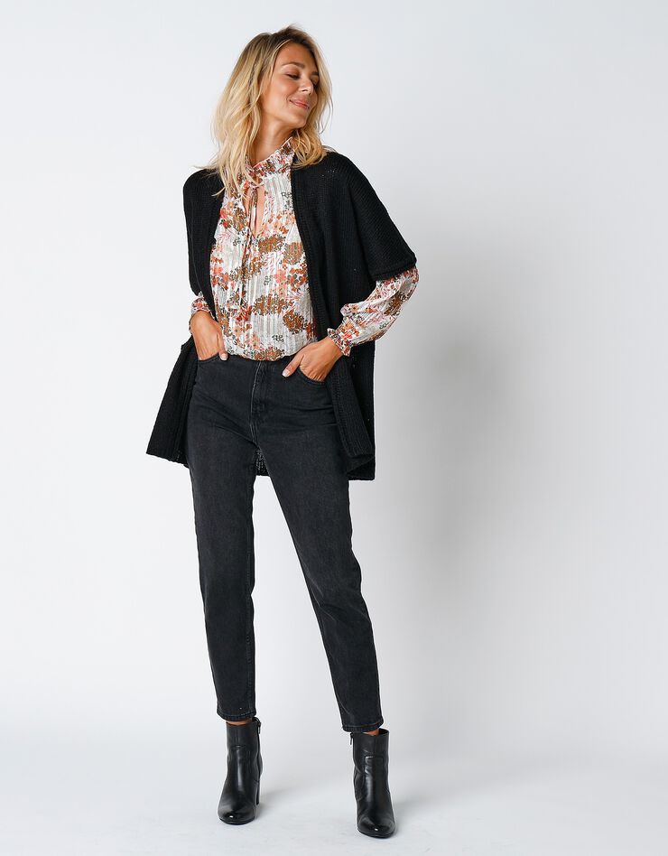 Gilet long toucher mohair manches courtes (noir) Gilet long toucher mohair manches courtes (noir)