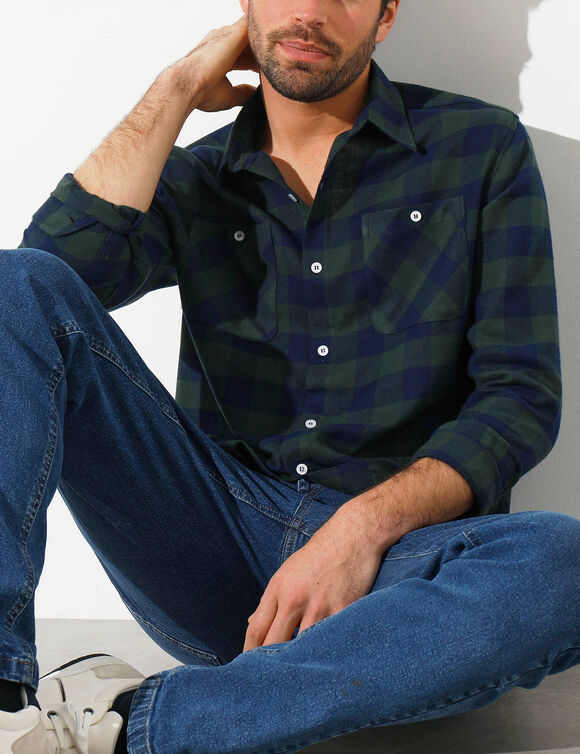 Chemise carreaux &eacute;cossais flanelle (vert / marine)