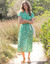Robe longue col zippé, crépon imprimé (vert / écru)