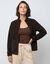 Veste zipp&eacute;e col montant, manches longues, maille polaire (chocolat)