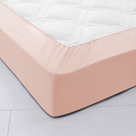 Drap-housse uni coton bonnet 32 cm (rose poudré)