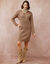 Robe-pull chinée manches longues, épaule boutonnée (taupe chiné)