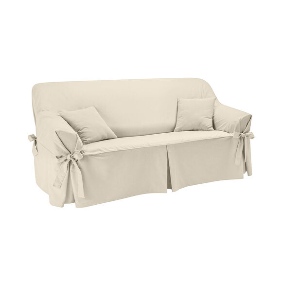 Housse bachette coton uni nouettes fauteuil canap&eacute;s (&eacute;cru)
