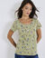 T-shirt col rond imprimé fleuri coton (kaki clair)