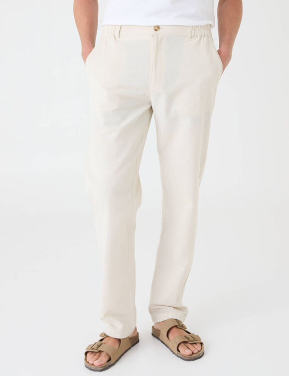 Pantalon coton lin ceinture 3/4 &eacute;lastiqu&eacute;e  (gr&egrave;ge)