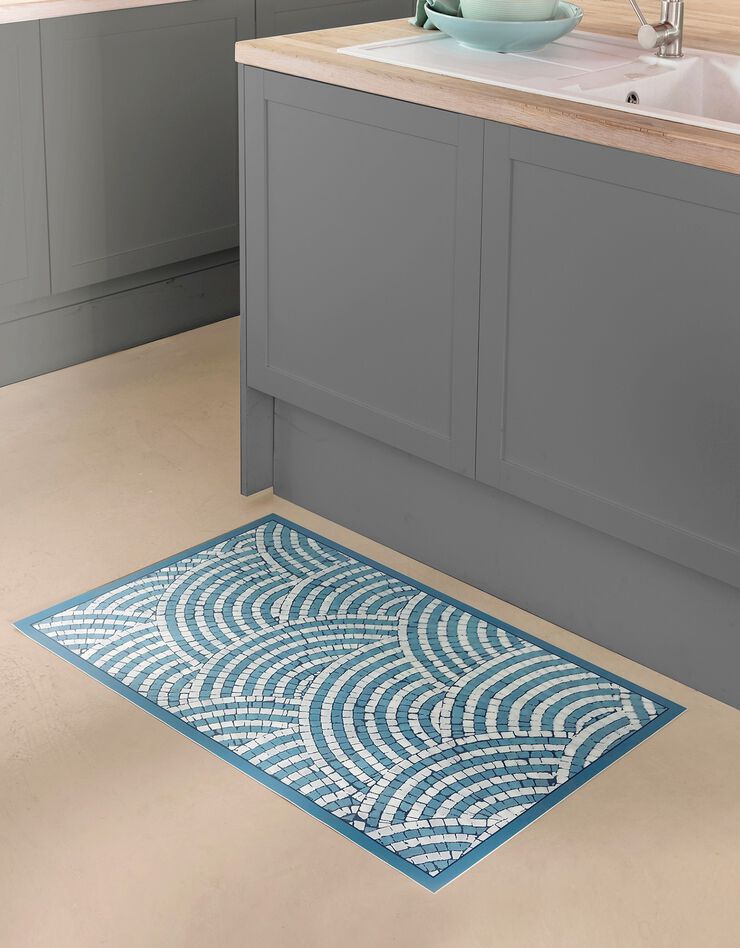 Tapis vinyle effet petite mosaïque (bleu / blanc) Tapis vinyle effet petite mosaïque (bleu / blanc)