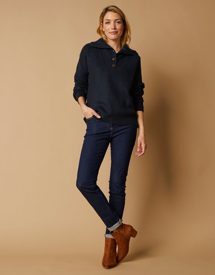 Pull col camionneur, maille anglaise toucher mohair (marine) Pull col camionneur, maille anglaise toucher mohair (marine)