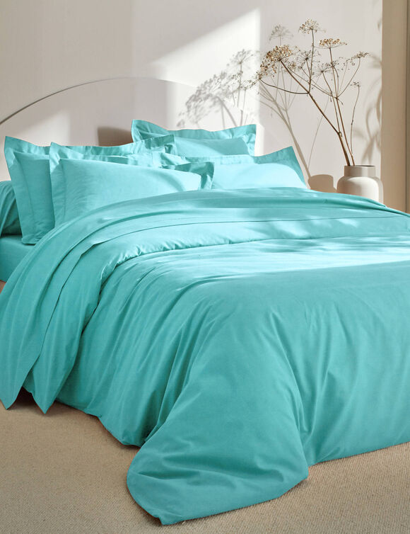 Linge de lit uni polyester-coton Colombine (lagon)