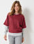 Pull poncho manches coudes, maille anglaise et torsades (bordeaux)