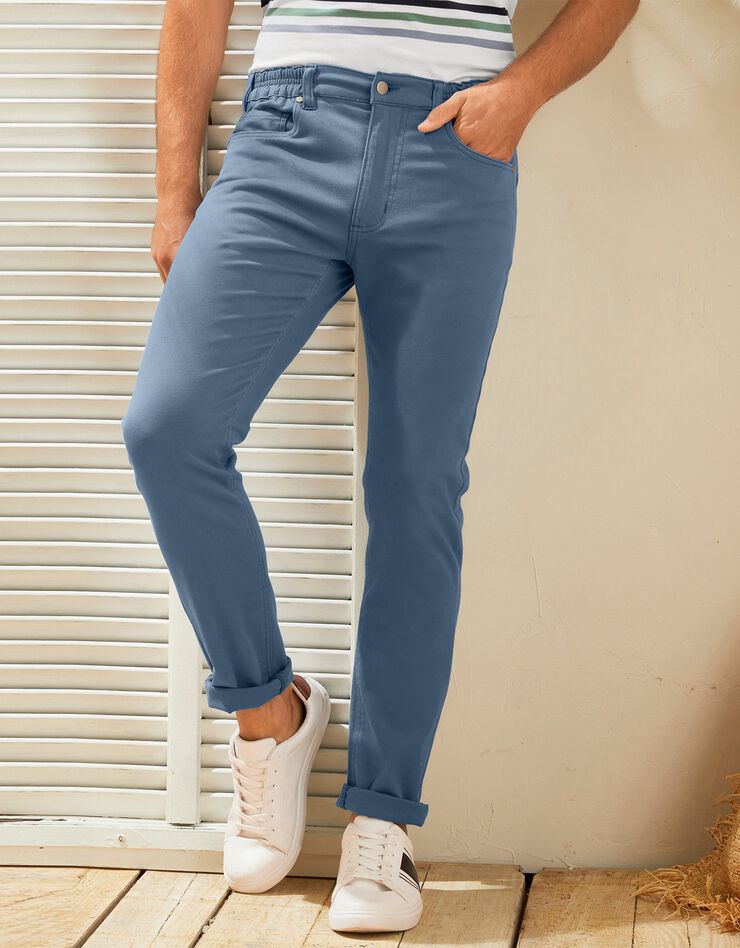Pantalon droit 5 poches twill coton extensible (bleu grisé)