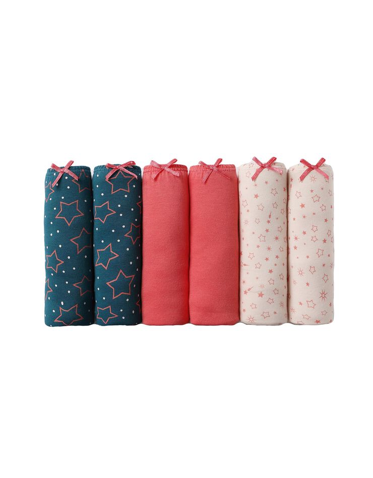 Culotte coton maxi imprimée "étoiles" - lot de 6 (vert / corail) Culotte coton maxi imprimée "étoiles" - lot de 6 (vert / corail)