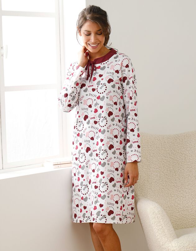 Chemise de nuit imprimé "coeurs" (cerise)