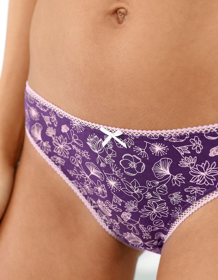Slip coton imprimé motif floral assorti – Lot de 4 (prune / rose) Slip coton imprimé motif floral assorti – Lot de 4 (prune / rose)