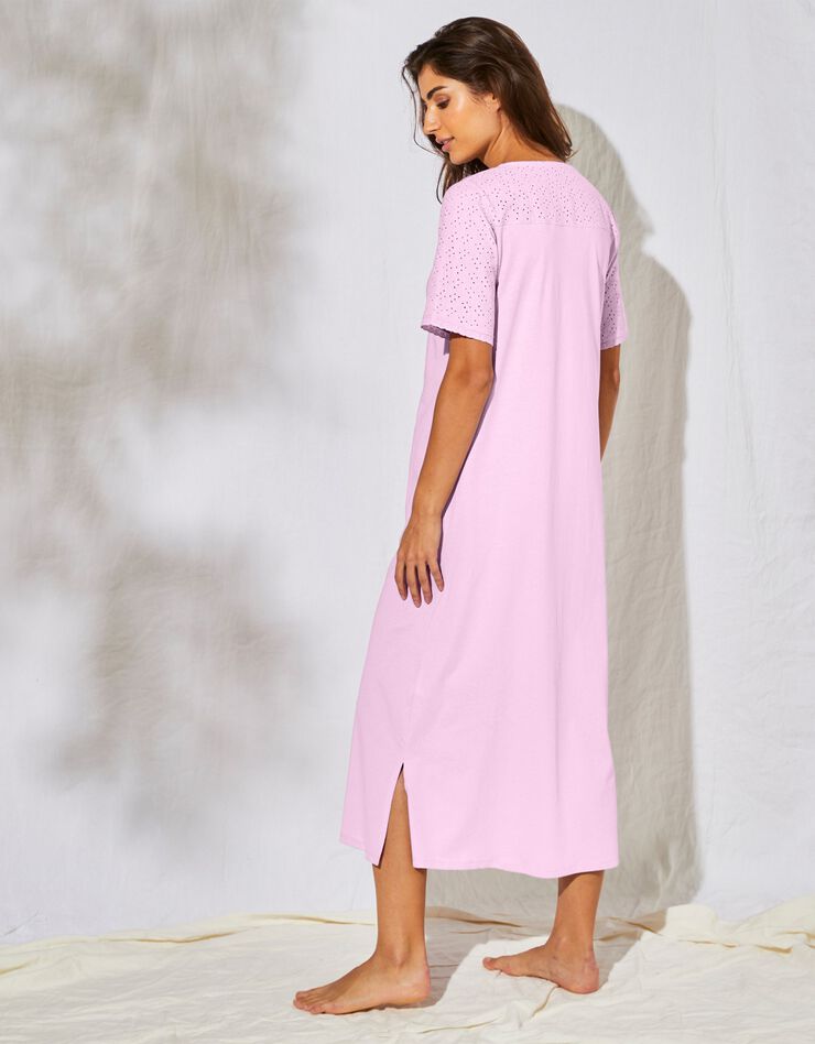 Chemise de nuit longue coton et broderie anglaise  (lilas)