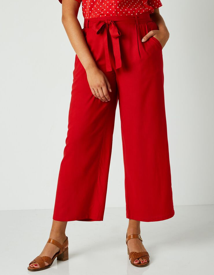 Pantalon raccourci large uni (rouge)