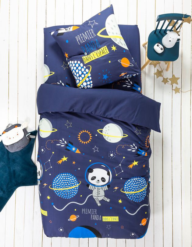 Linge de lit enfant Pao - coton imprimé espace (marine)