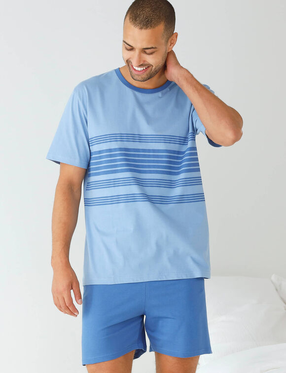 Pyjama short coton ray&eacute; (bleu)