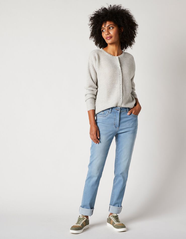 Cardigan boutons façon perles, maille anglaise (gris chiné)