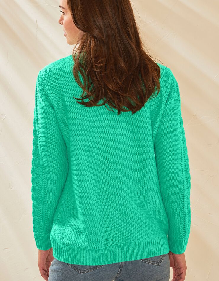 Pull femme col rond torsadé toucher cachemire, manches longues (vert) Pull femme col rond torsadé toucher cachemire, manches longues (vert)