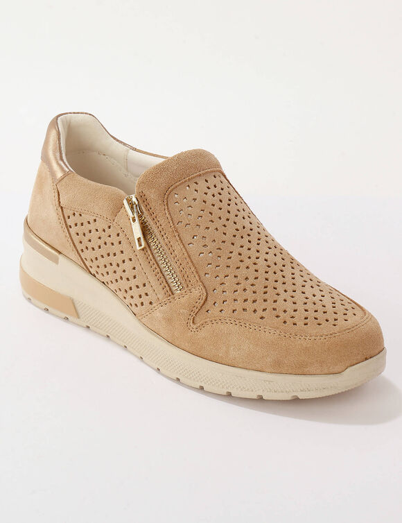 Baskets zippées compensées en cuir (beige)