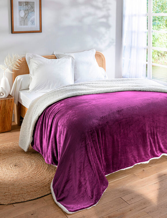 Couverture double face polaire et sherpa (aubergine)
