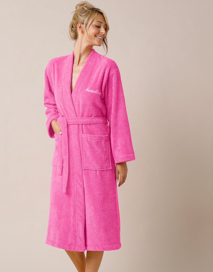 Peignoir mixte adulte uni coton éponge bouclette col kimono personnalisé (fuchsia) Peignoir mixte adulte uni coton éponge bouclette col kimono personnalisé (fuchsia)