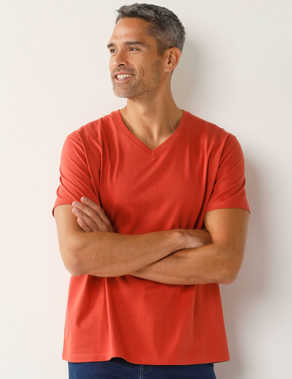 Tee-shirt col V manches courtes - lot de 3 (corail + vert sauge + kaki)