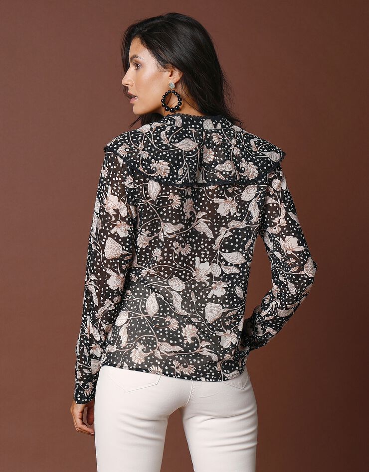 Blouse imprimée à jabot (noir / beige) Blouse imprimée à jabot (noir / beige)
