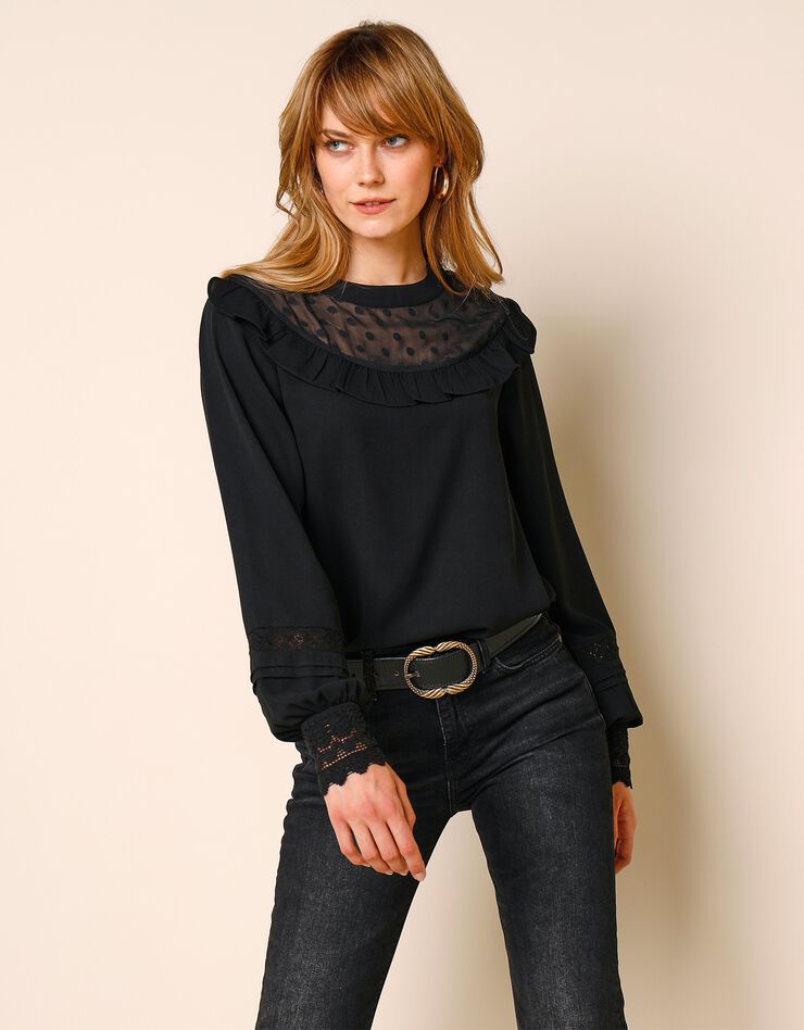 Blouse plumetis et macramé (noir) Blouse plumetis et macramé (noir)