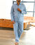 Pyjama rayures flanelle coton (bleu ciel)