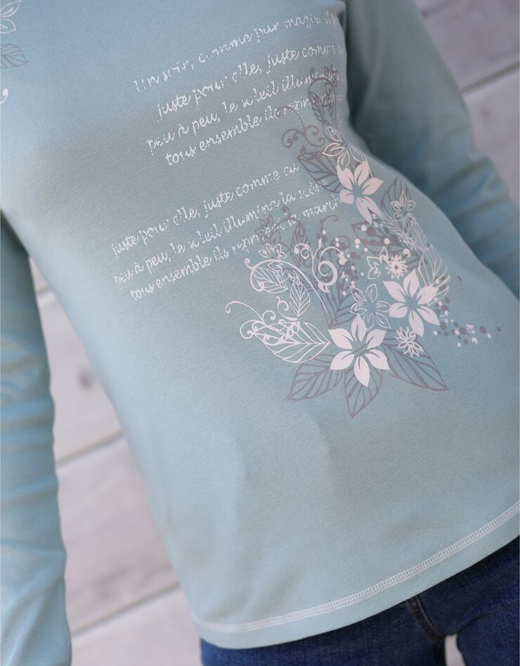 Tee shirt manches longues imprimé fleuri (vert grisé) Tee shirt manches longues imprimé fleuri (vert grisé)