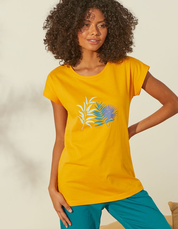 Tee-shirt de pyjama en coton manches courtes - uni tropical (safran)