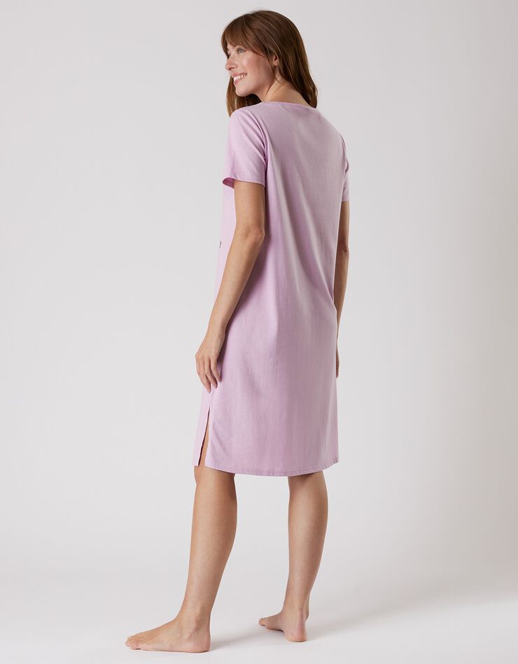 Chemise de nuit courte manches courtes – imprimé "Chat" (lilas)