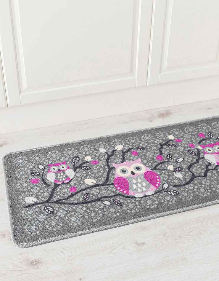 Tapis cuisine gris imprimé chouettes (gris) Tapis cuisine gris imprimé chouettes (gris)