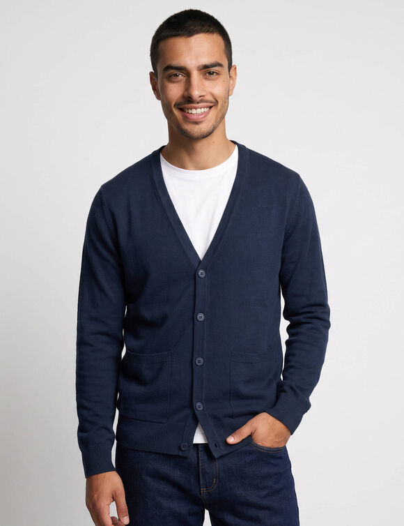 Gilet boutonn&eacute; manches longues (marine)