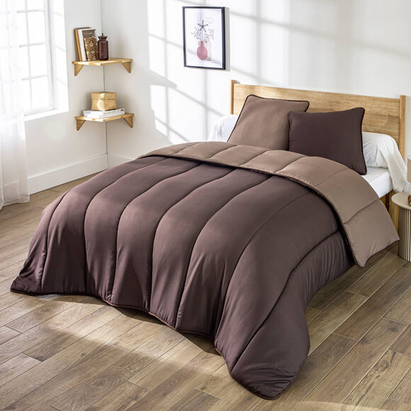 Couette bicolore microfibre 350 g/m&sup2; (chocolat / caramel)
