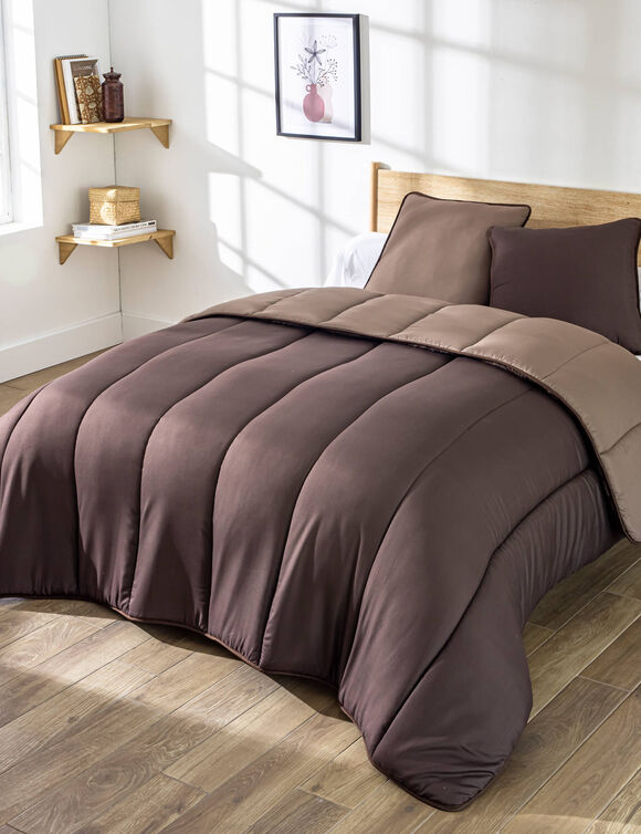Couette bicolore microfibre 350 g/m&sup2; (chocolat / caramel)