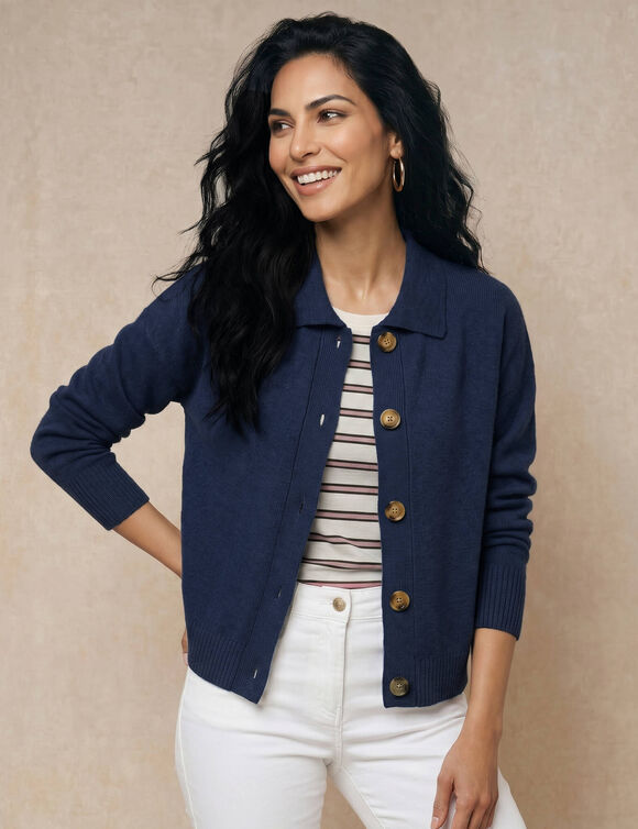 Gilet veste boutonn&eacute;, polyester recycl&eacute;** (marine)