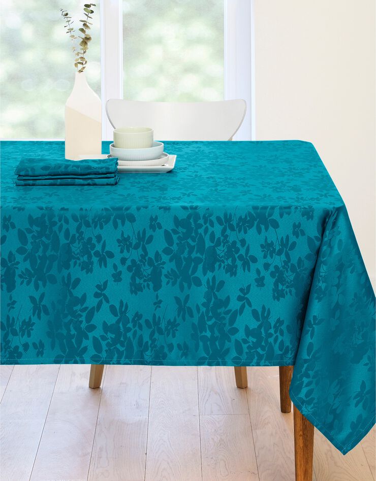 Nappe damassée feuillages Colombine® (bleu canard)