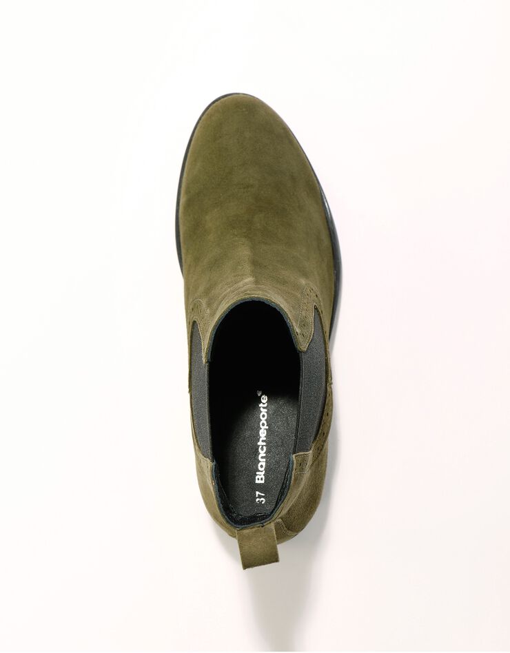 Boots élastiquées perforées Chelsea en croûte de cuir (kaki)
