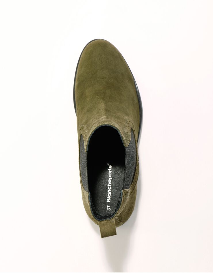 Boots élastiquées perforées Chelsea en croûte de cuir (kaki) Boots élastiquées perforées Chelsea en croûte de cuir (kaki)