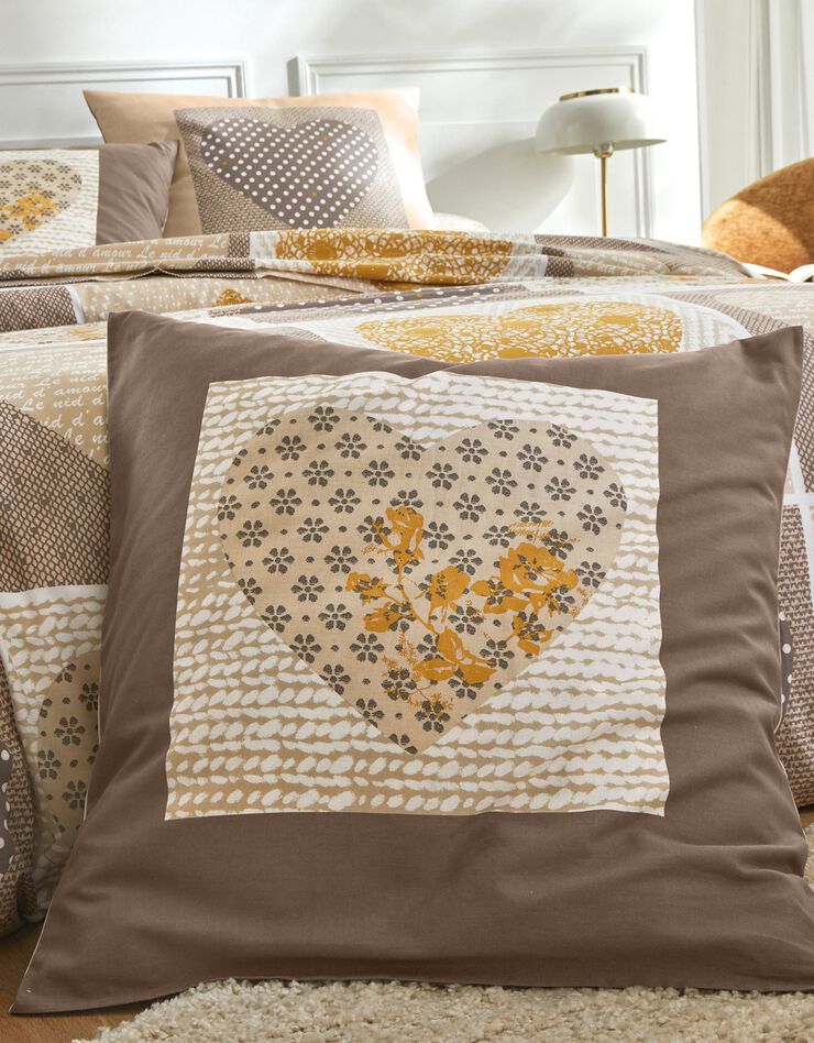 Linge de lit Lovely en coton imprimé coeurs (beige / caramel)