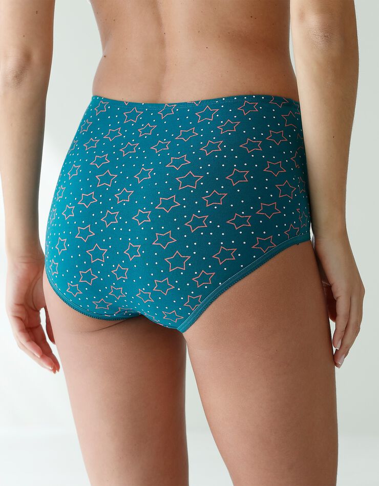 Culotte coton maxi imprimée "étoiles" - lot de 6 (vert / corail) Culotte coton maxi imprimée "étoiles" - lot de 6 (vert / corail)