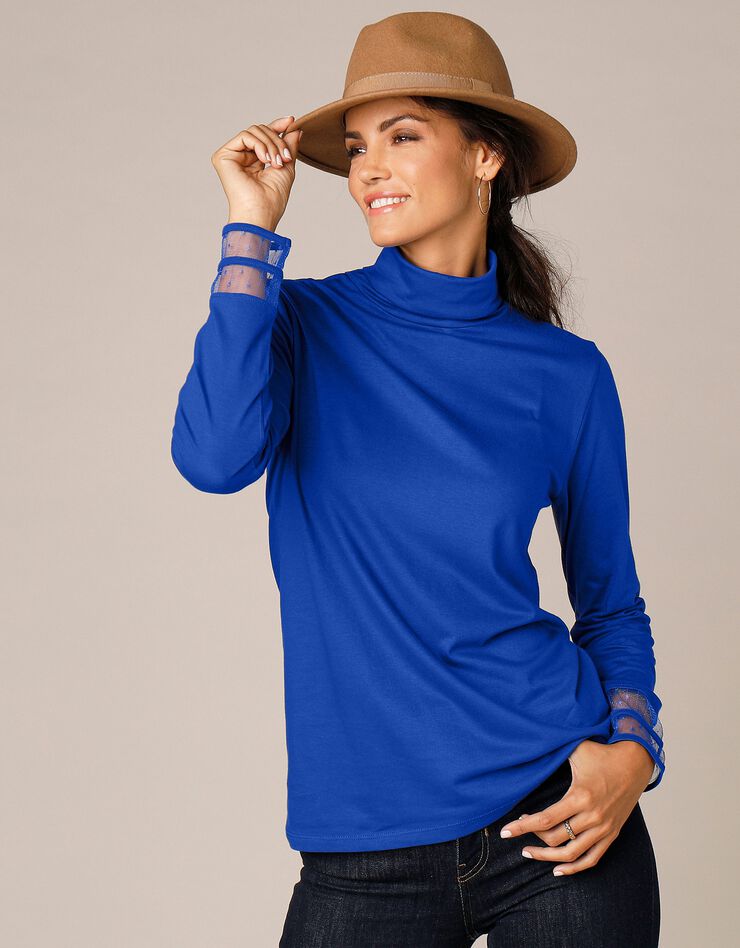 Sous-pull résille plumetis uni manches longues (bleu roy) Sous-pull résille plumetis uni manches longues (bleu roy)