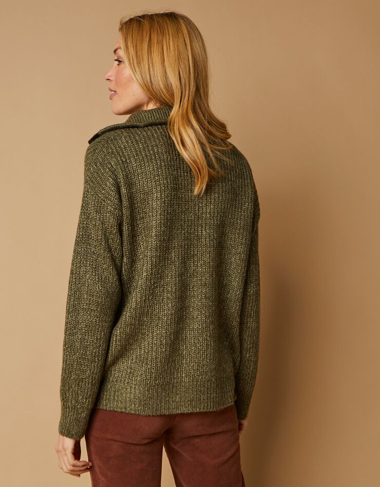 Pull col camionneur, maille anglaise toucher mohair (kaki chiné) Pull col camionneur, maille anglaise toucher mohair (kaki chiné)