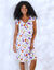 Robe courte évasée, crépon imprimé floral (écru / multicolore)